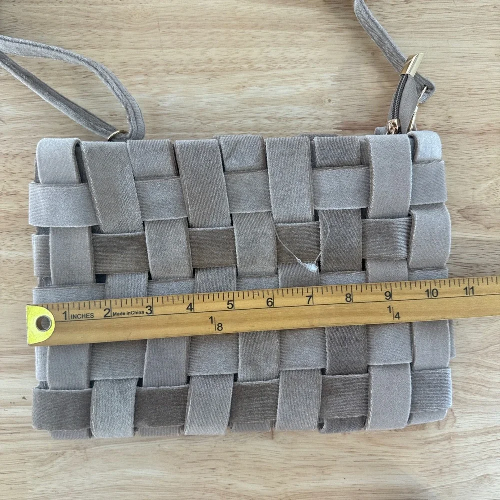 Anthropologie Lindy Woven Clutch Women Taupe Bronze Velvet Crossbody Bag Party